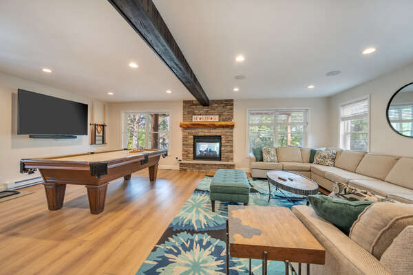 2nd Floor Pool Table, TV Viewing Area, Indoor/Outdoor Fireplace