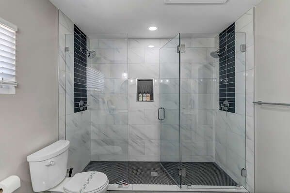 En Suite Bathroom for Bedroom 4- Double Sink and Large Glass Shower