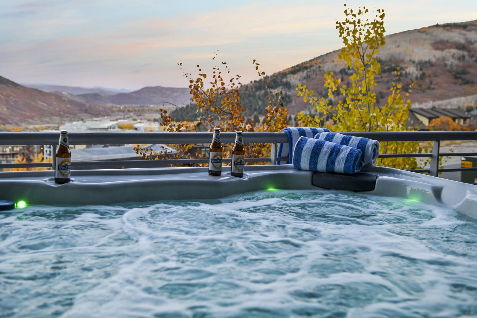 warm up in the private hot tub