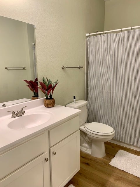 A second full bath is located upstairs to accomodate guests