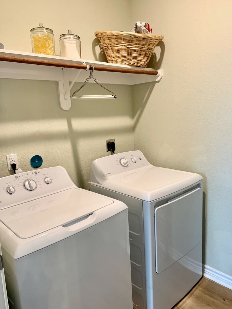 Staying a while? A laundry room with washer and dryer are located downstairs for your convenience