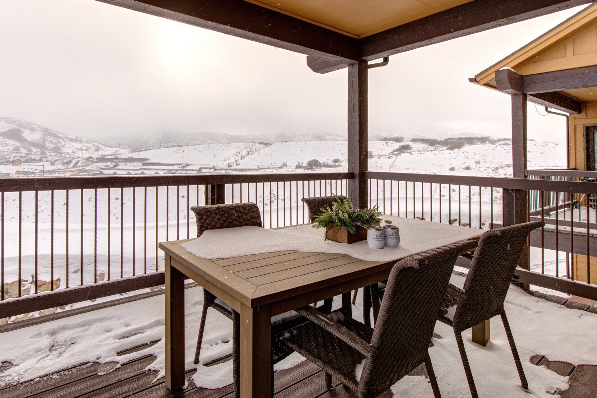 Covered Deck with Ski Resort Views on a Clear Day