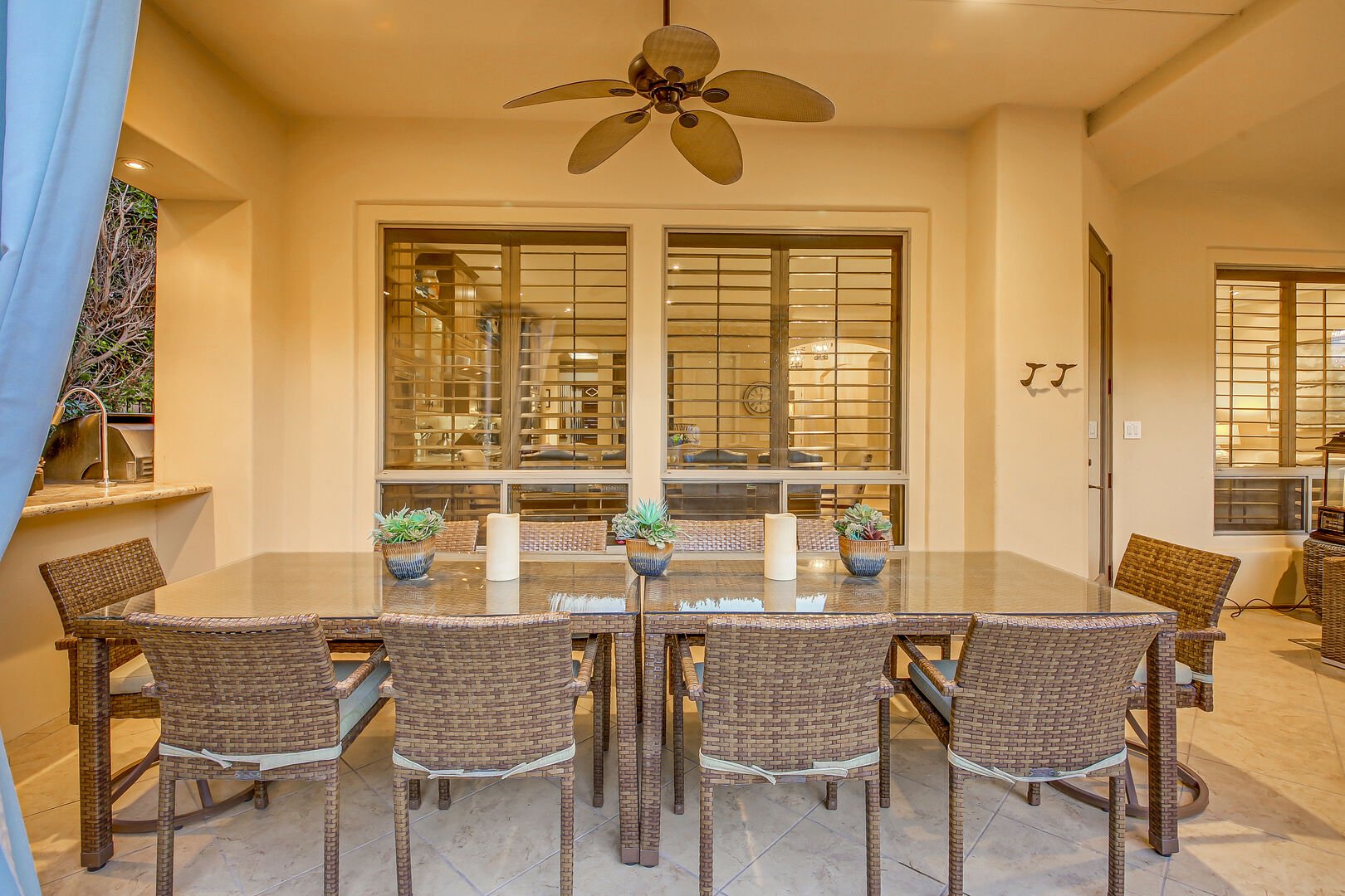 Stay cool under both of the patio ceiling fans.