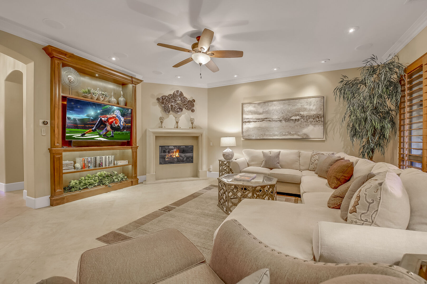 Stay cool under the remote-controlled ceiling fan.