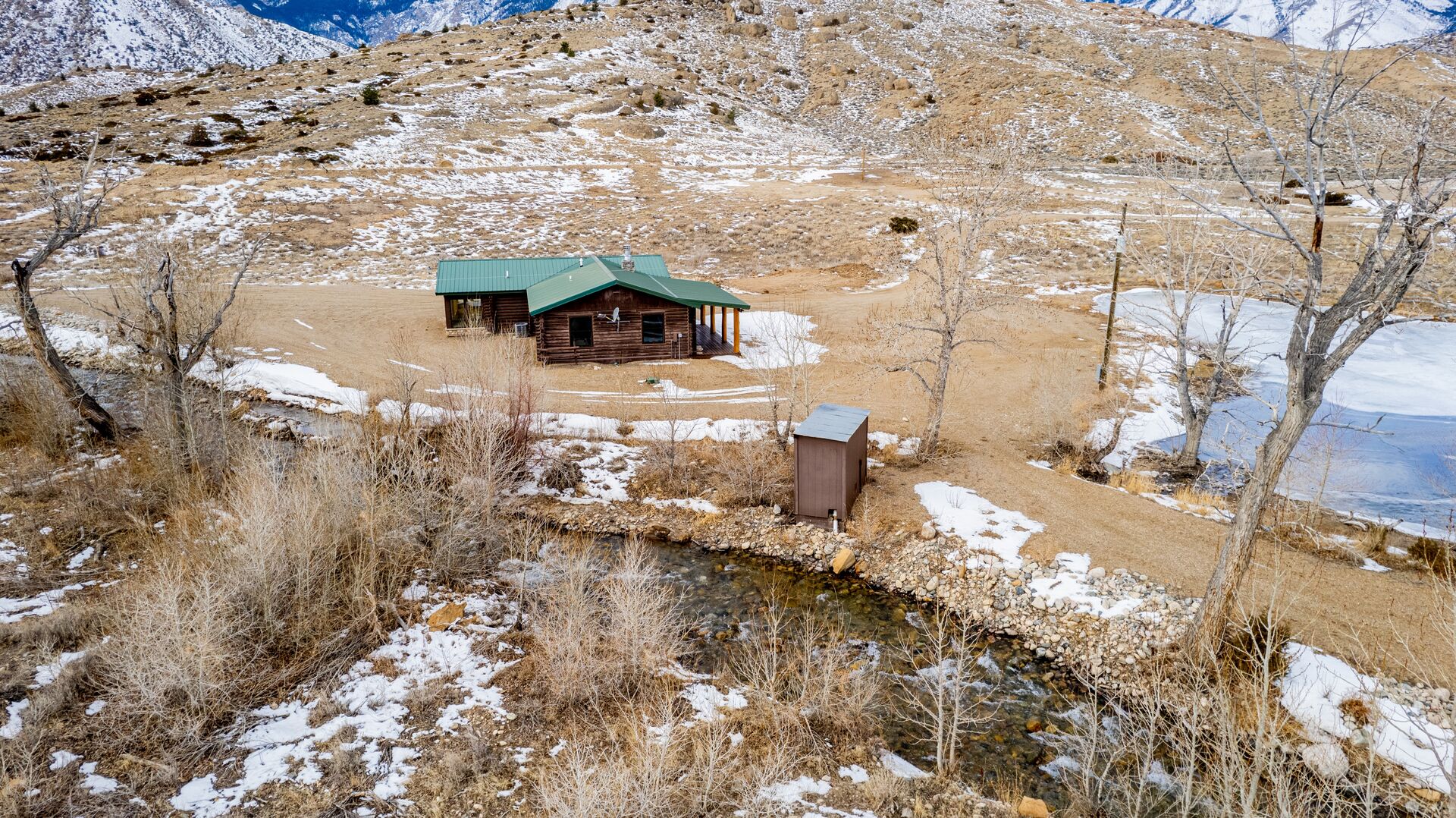 Aeriel view of Pond Cabin at Cross Creek Canyon Ranch