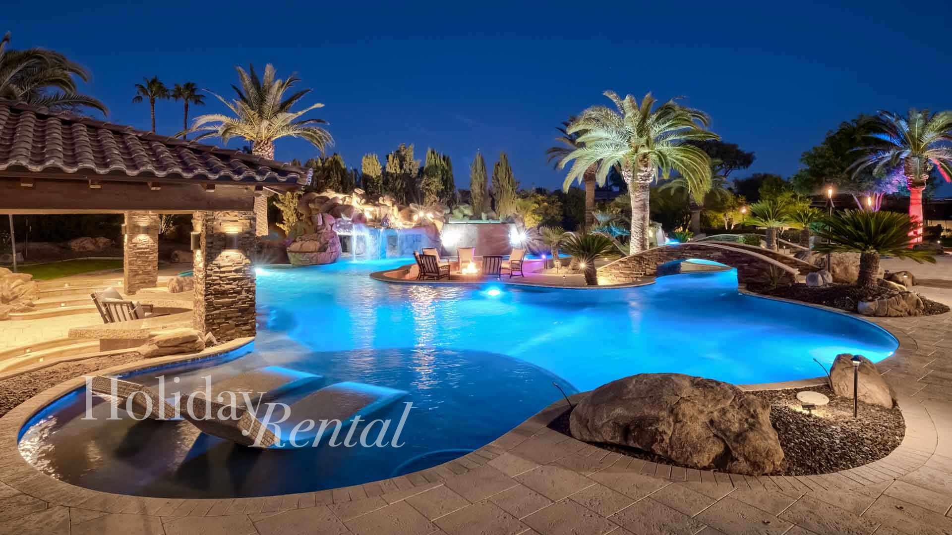 Take a dip in the pool and float along the lazy river, stopping to relax in the built-in lounge chairs along the way