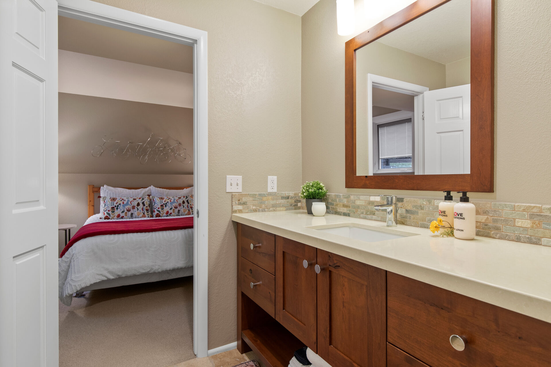 Queen size bed, and private bath