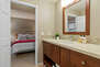 Queen size bed, and private bath with double sinks and tub/shower combo