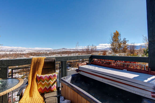 Private Hot Tub Deck with outdoor furniture and nature preserve views
