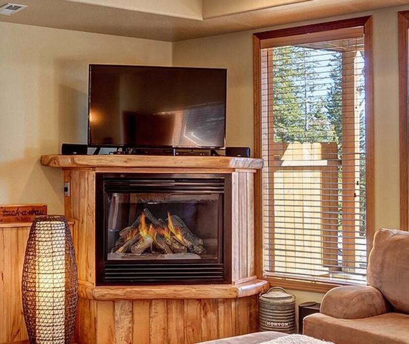Custom aspen gas fireplace in the rec room with 48
