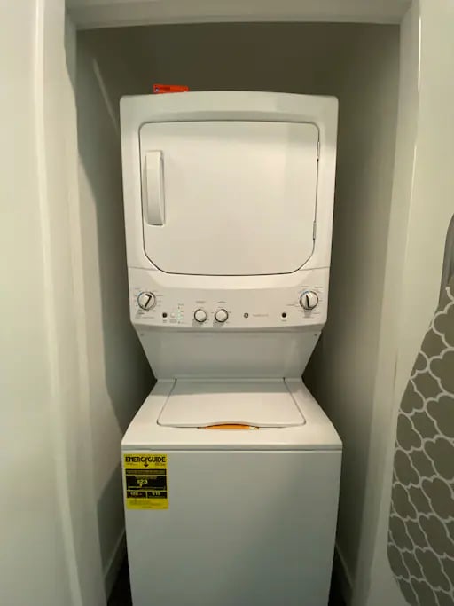 Full size washer/dryer.  Soaps and softener provided.