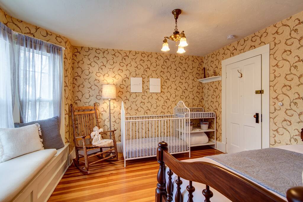 The Nursery offers crib, changing table as well as a twin day bed.