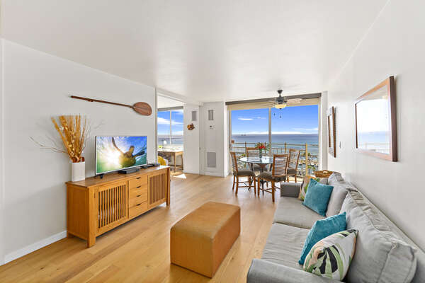 Living room with ocean views and central AC