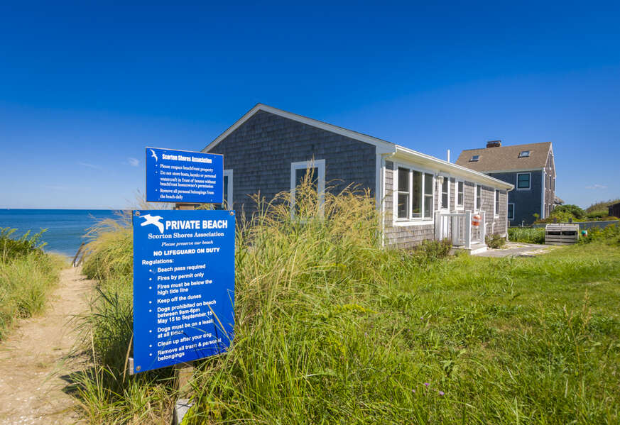 Front of the home, private beach access for guests.