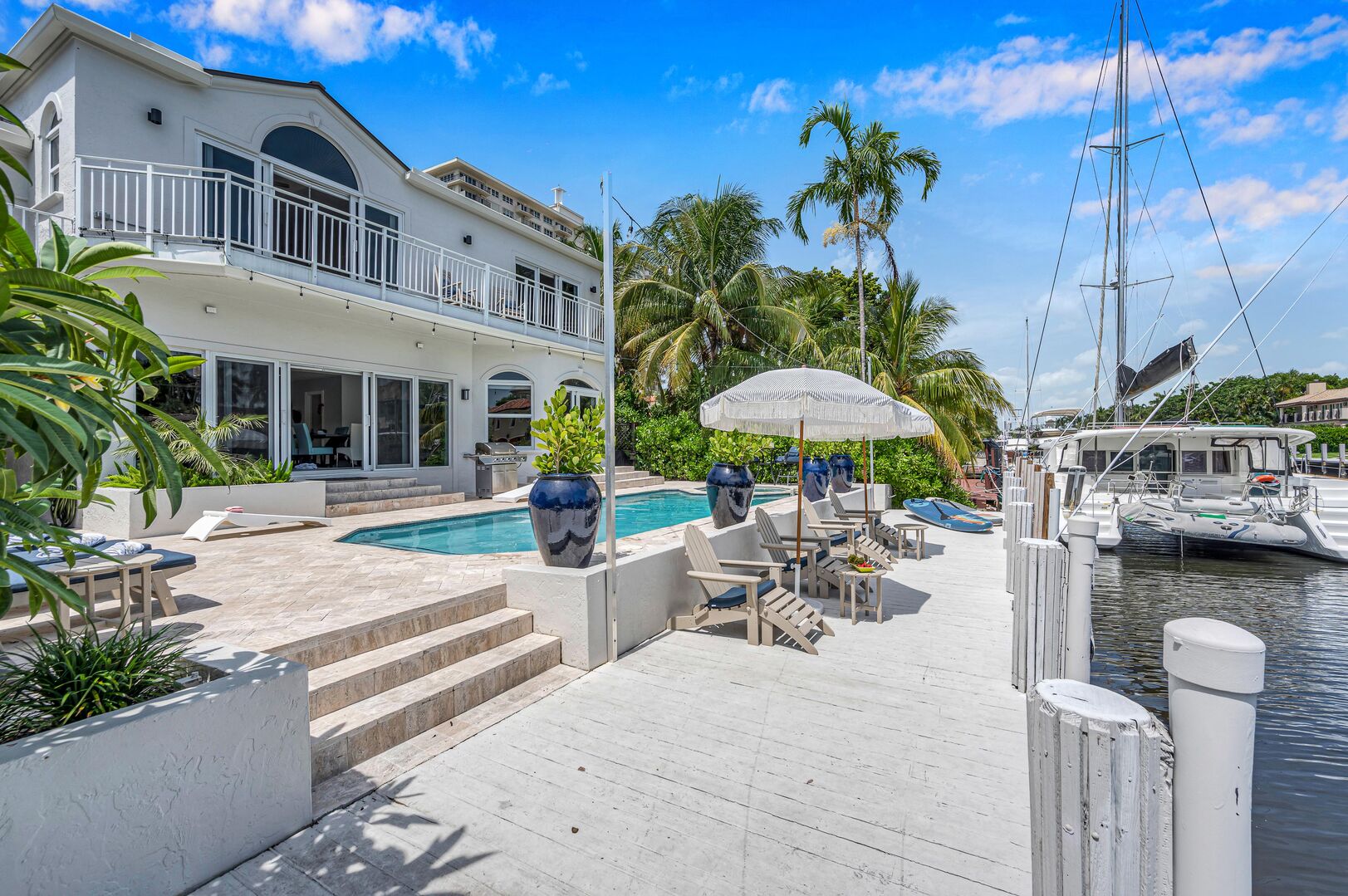 Enjoy the waterfront tranquility from the lounge areas and heated pool