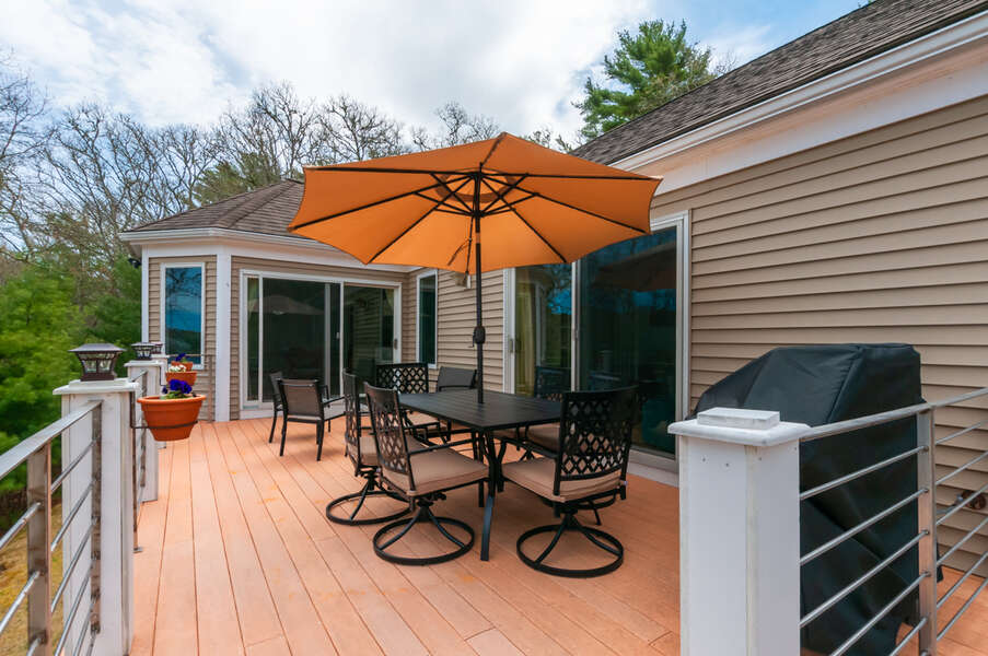 Deck with outdoor seating.