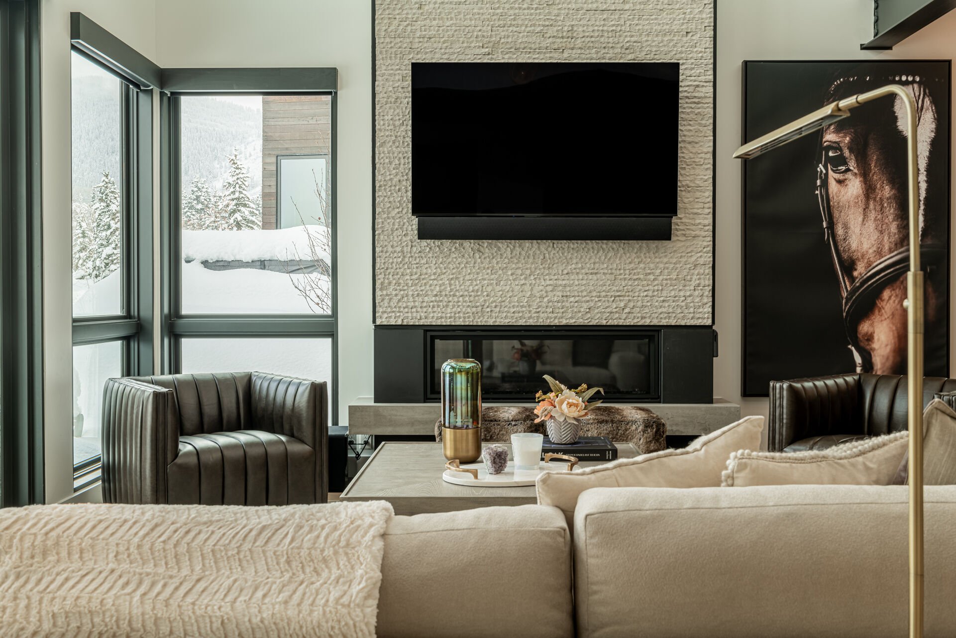Cozy Gas Fireplace and Smart TV with Soundbar