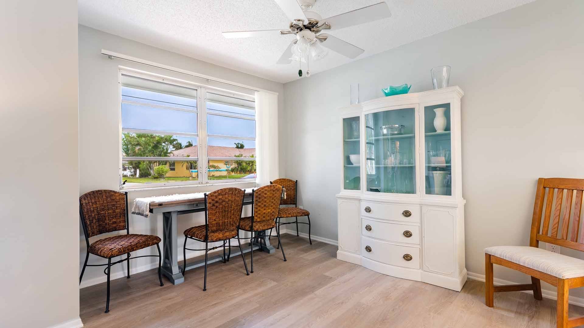 Dining area with table that can be moved and used a desk