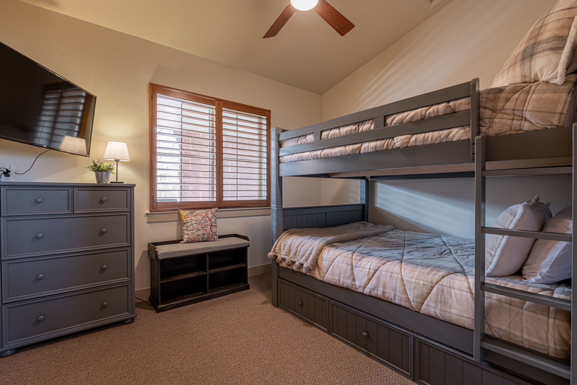 Bedroom 3 with Queen over Queen bunk w/Twin trundle and access to a full bathroom