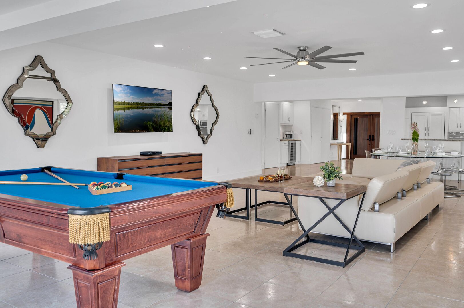 Play a game of pool and enjoy the views of the waterways and heated pool.