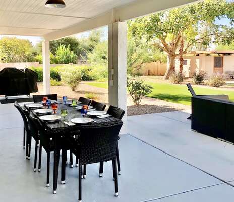 Covered patio dining table