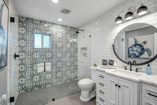 Full Shared Bathroom Three with Mosaic Tiled Shower