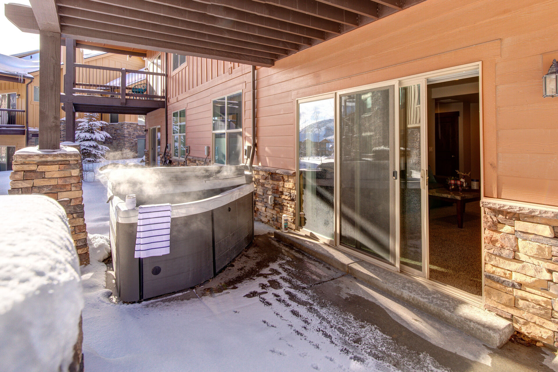 Lower Level Covered Patio with Hot Tub