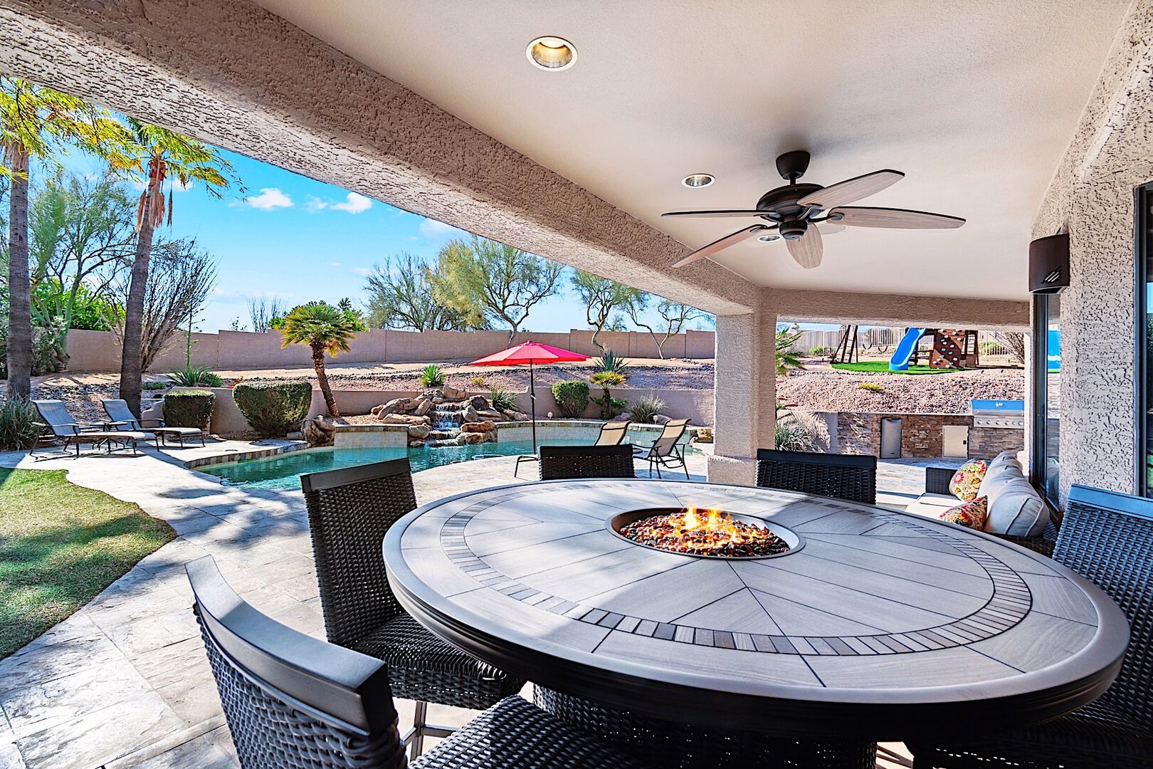 Fire pit outdoor dining table