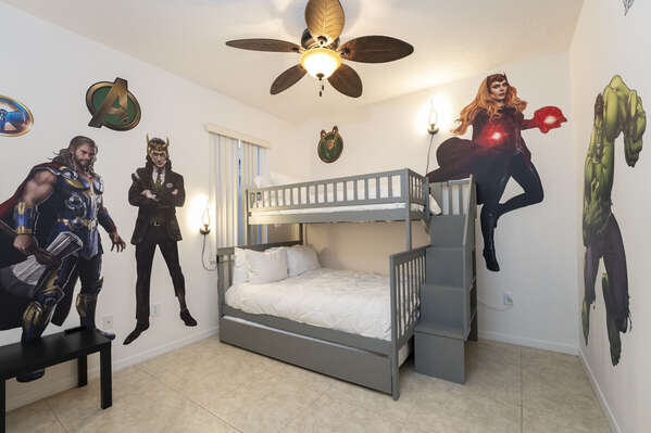 Bedroom 3 with light theming showing twin over full bunk bed