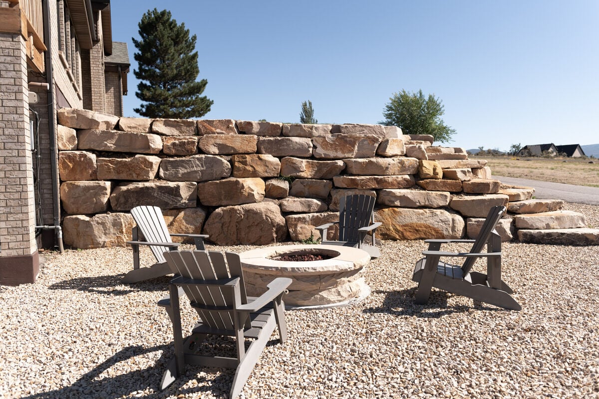 When the weather is right, light the large gas firepit and relax in sturdy Adirondack chairs while you take in the amazing views!