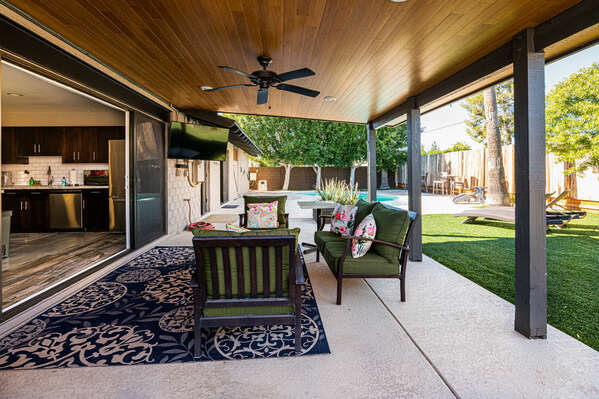 Covered Outdoor Seating Area with Smart TV