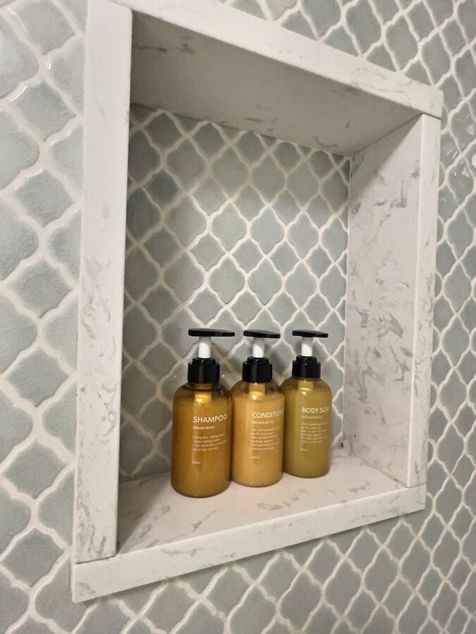 Shampoo, Conditioner and Body Wash are provided in every bathroom