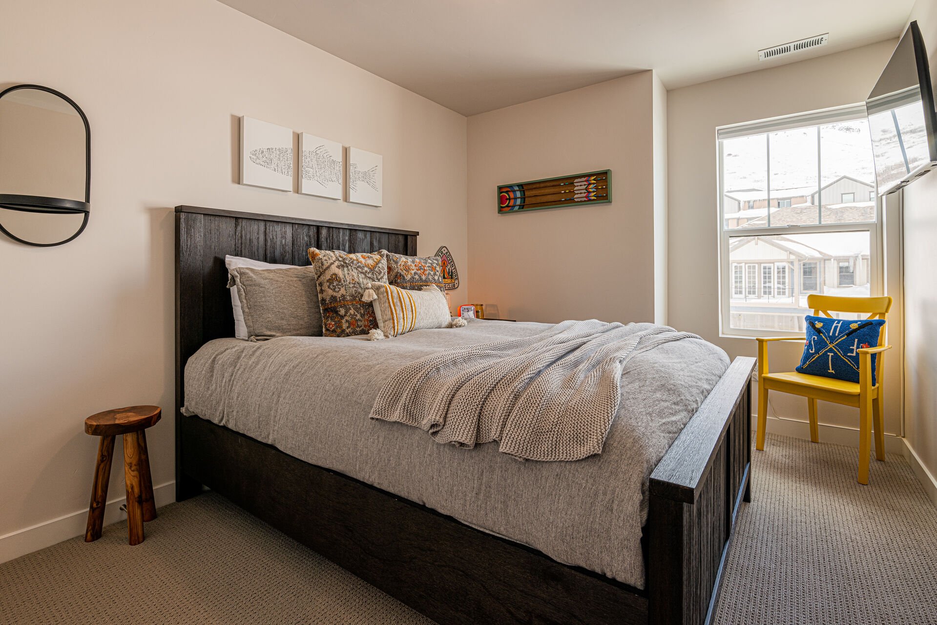 Upper Level Bedroom 2 with a Queen Bed and Smart TV