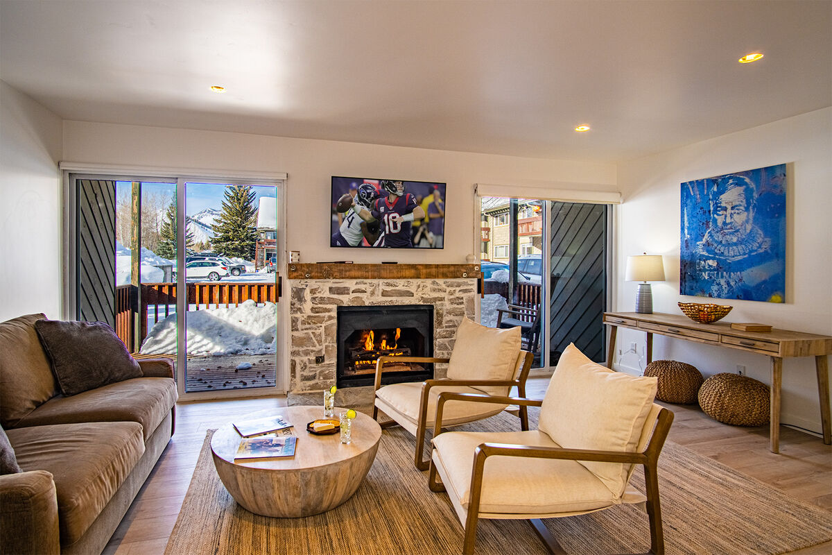 Cozy Living Room Heated with a Gas Fireplace