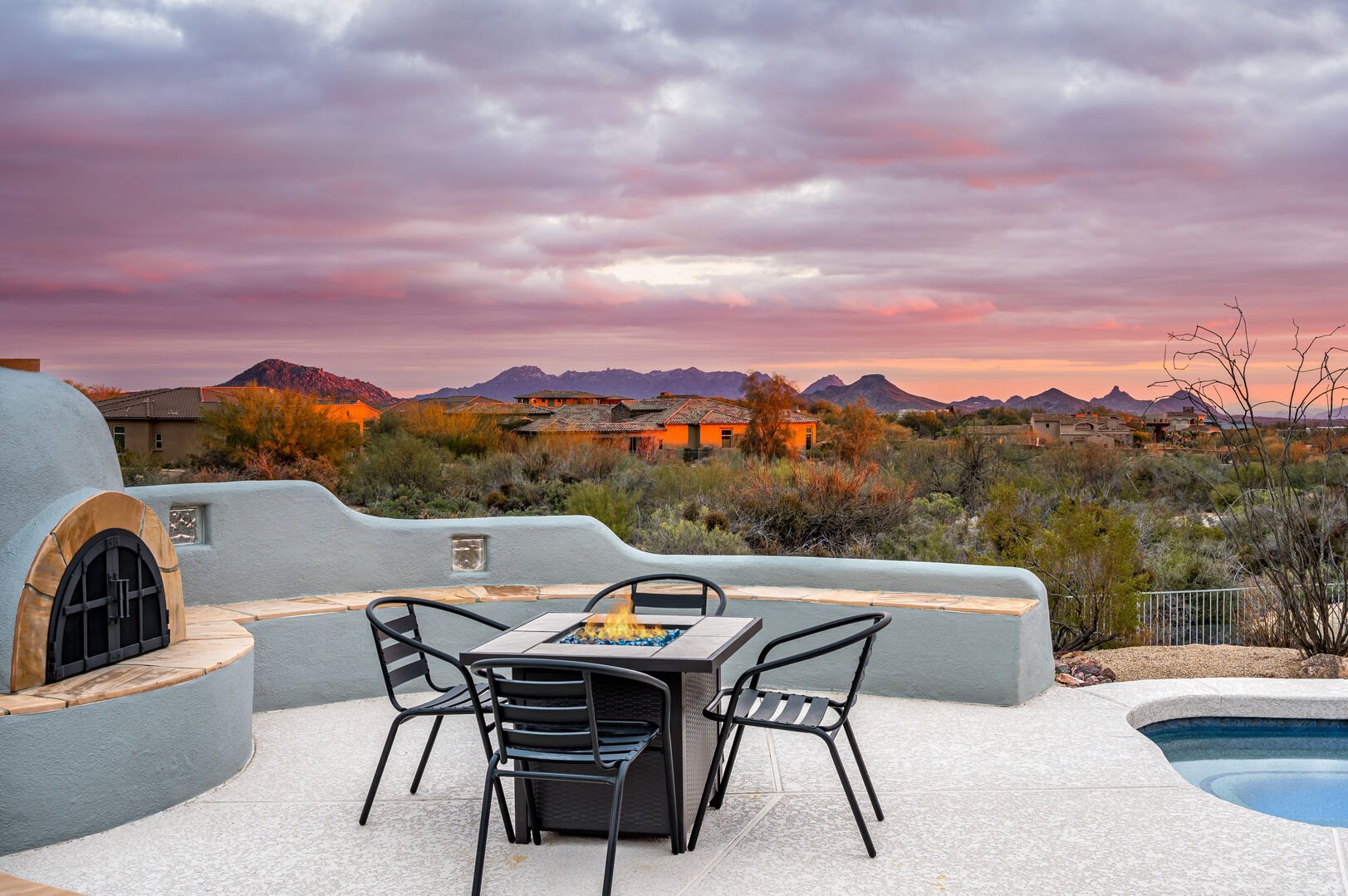 Gather around the fire with amazing views.