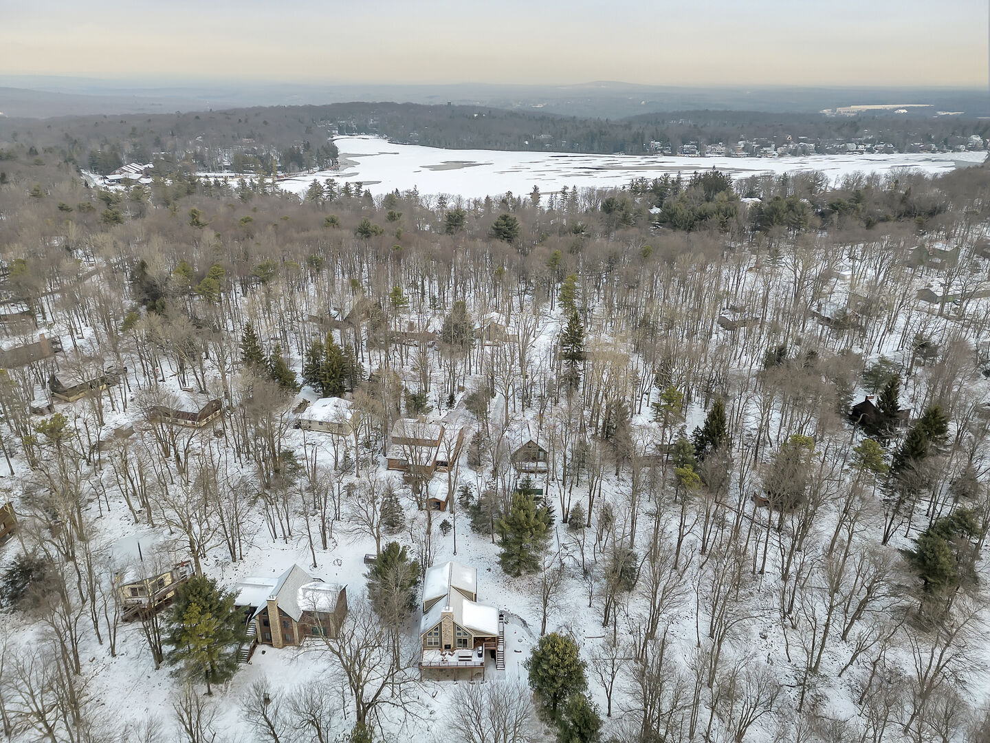 Ariel View of Lake Harmony in Winter
