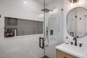 Master bathroom with large walk-in shower, rainfall showered and handheld nozzle