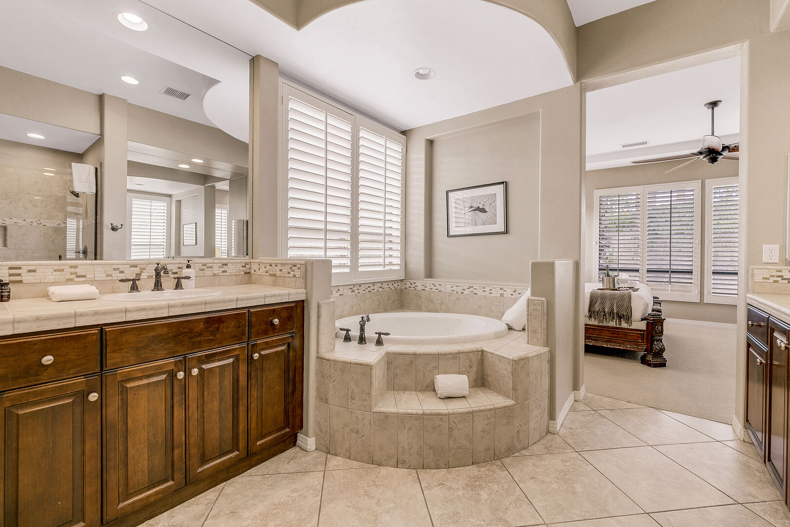 Relax your muscles in the perfectly placed bath tub.
