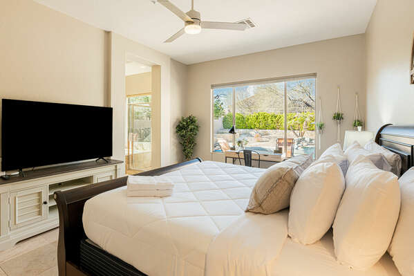 Master Bedroom with King Bed, Smart TV and Desk Area