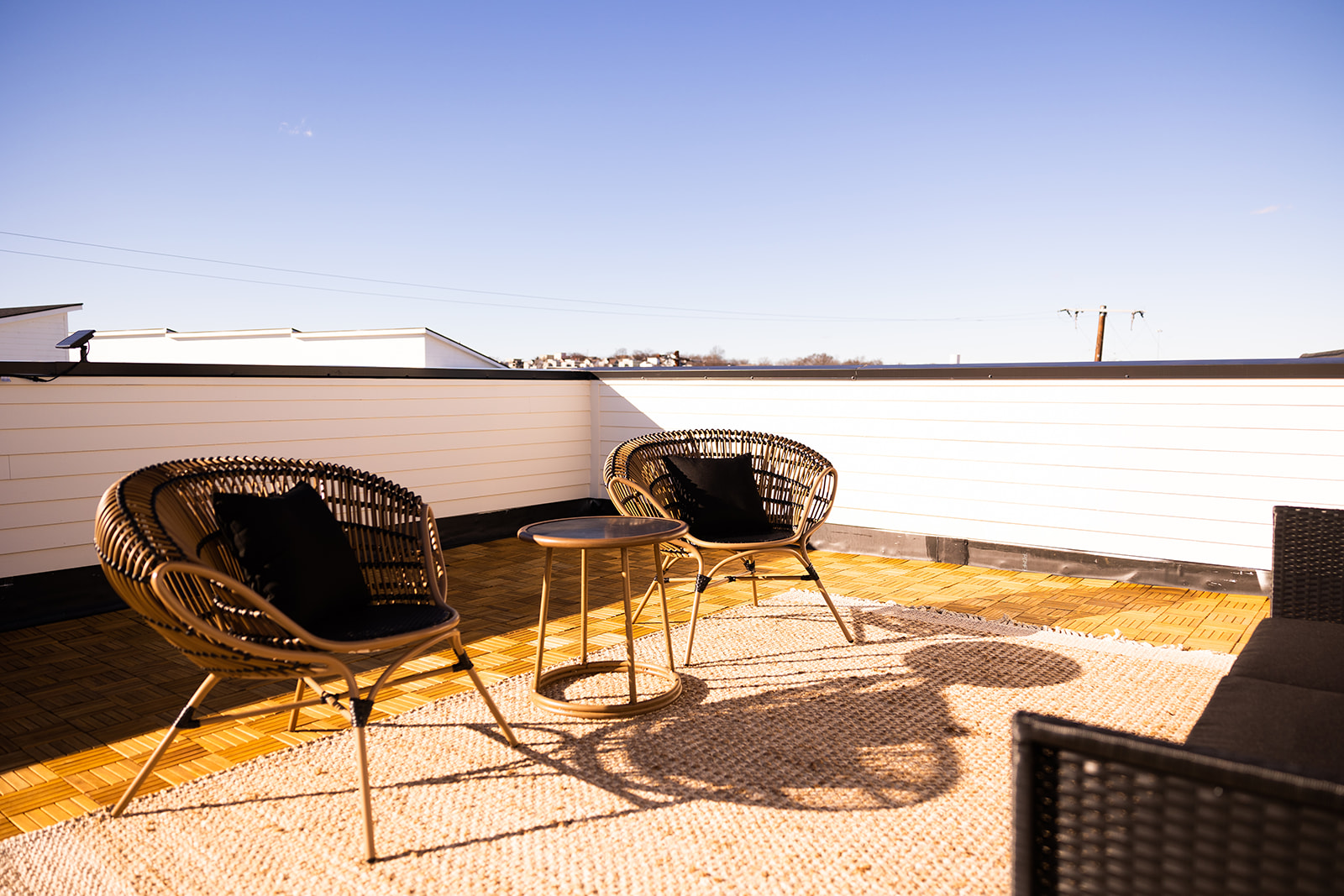 Unit 1: Rooftop Patio with Photo Mural and outdoor seating/dining. (4th Floor)