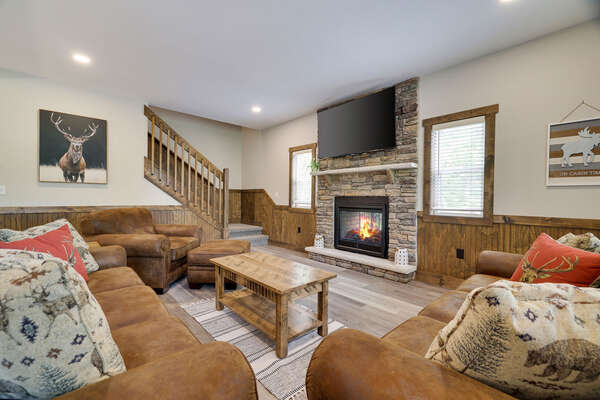 Comfy and Casual.
Relax and Hang Out in Front of the Indoor/Outdoor Fireplace in the Great Room.