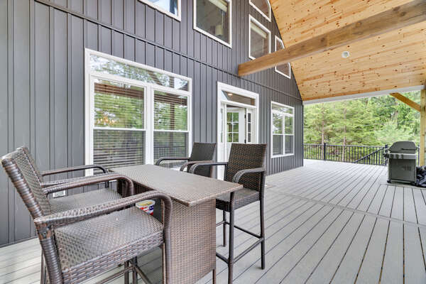 Dining Al Fresco!
Enjoy a Relaxing Meal in the Cool Breeze on the Deck Covered by a Tongue and Groove Ceiling.
