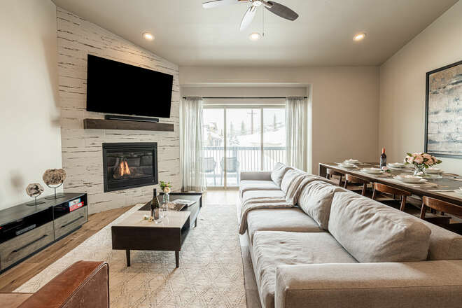 Main Level Living Room with a Smart TV and Gas Fireplace