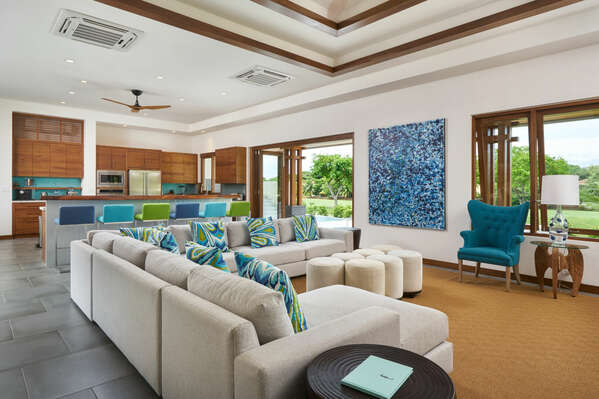 The living room, on the other hand, is a comfortable retreat where relaxation takes center stage.