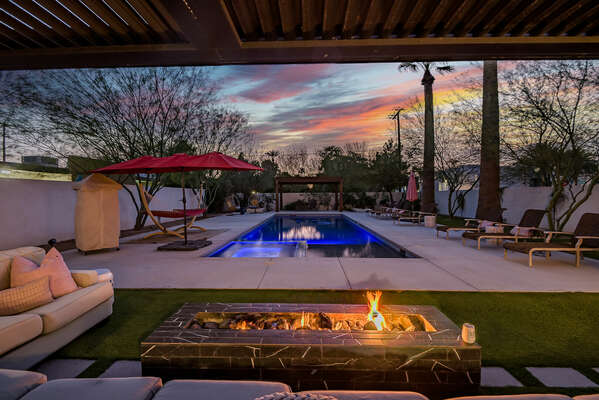 Enjoy the Outside Fire Pit and Private Pool