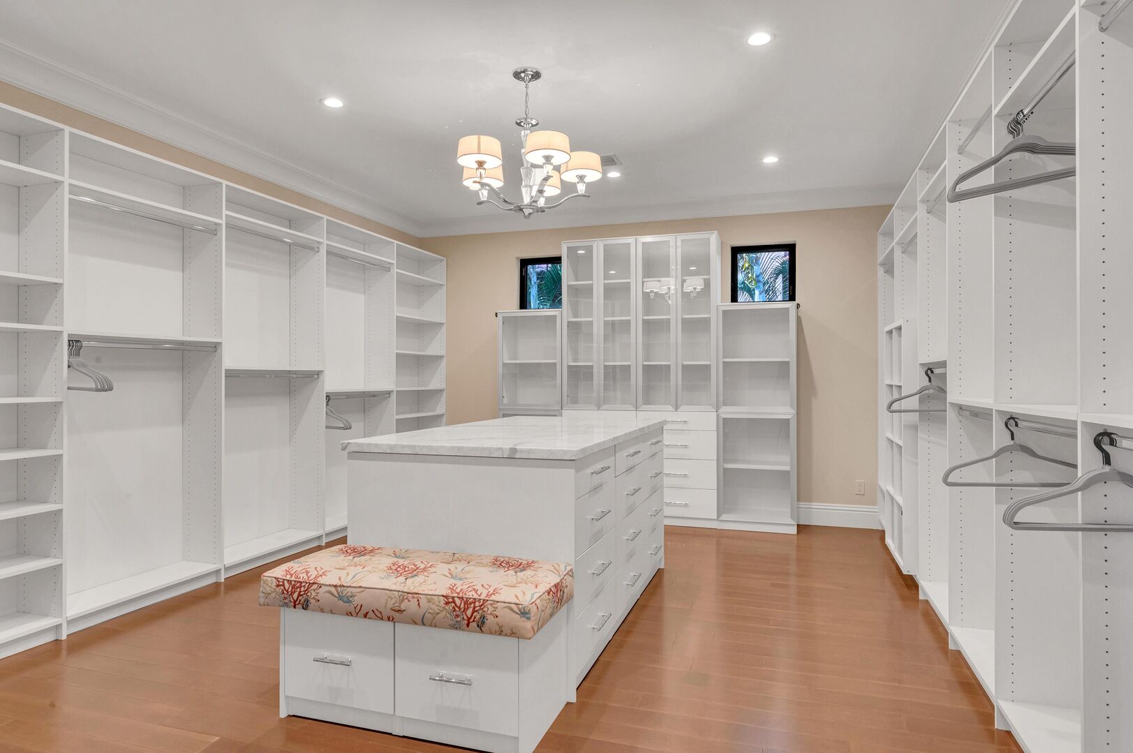 The primary closet features plenty of space.