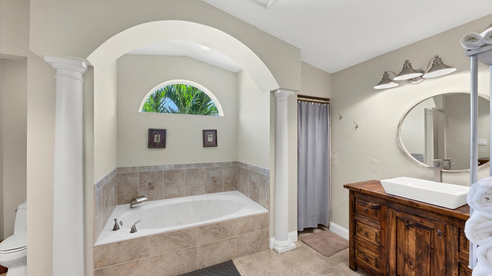 Master bathroom with garden tub and walk in shower