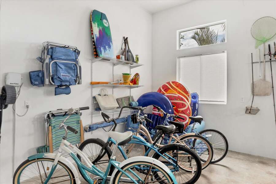 Plenty of amenities including bikes, fishing gear, items for a perfect beach day and more