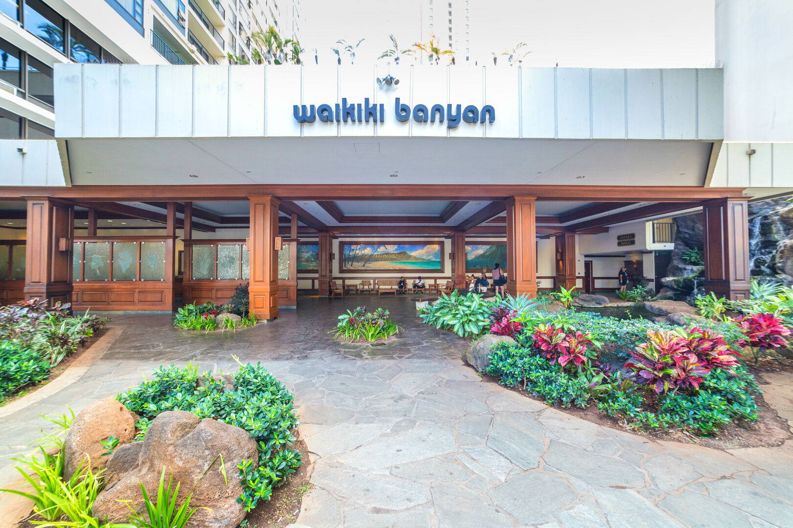 Waikiki Banyan entrance with open-air lobby