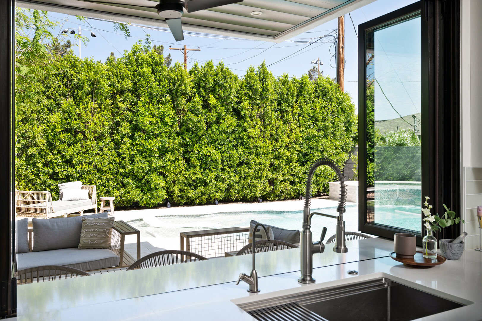 Views to the pool for easy entertaining.